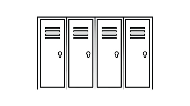 Four school lockers vector illustration featuring black outlines on white background with simple flat design