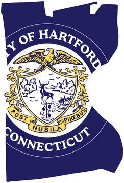 Official City of Hartford, Connecticut flag vector illustration with heraldic seal and emblem