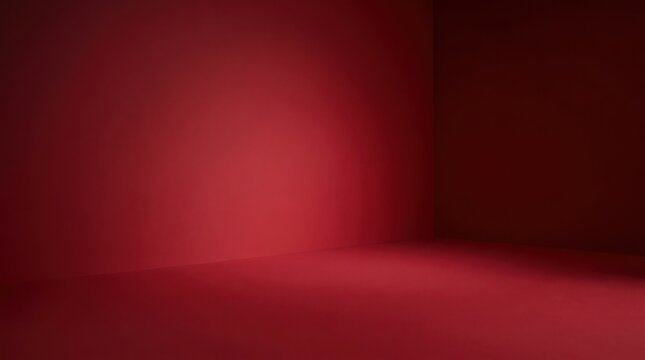 Empty red studio room with a corner wall and floor for product display and photography background