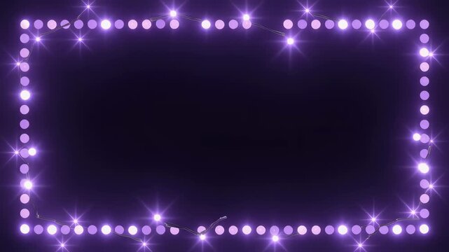 Dynamic purple LED light frame with sparkling dots creating an energetic border on a dark background.