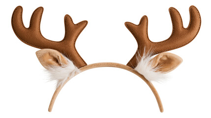 Brown felt reindeer antler headband with white faux fur ears for holiday costume © Rufus