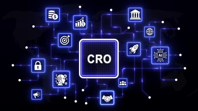 Conversion rate optimization cro digital marketing strategy concept featuring glowing neon and connected network nodes on a dark background, for modern business, growth and e-commerce, 