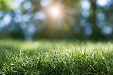 Naklejka premium The Grass Under Morning Sunlight: Closeup of Fresh Green Blades