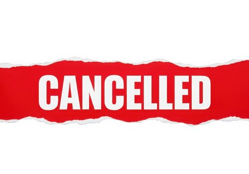 Bold red cancelled stamp or banner with glitch effect