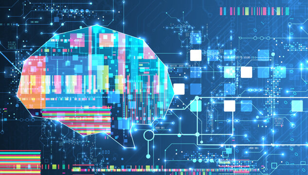 Cybernetic mind and network data processing abstract background.