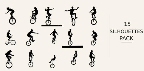 Person Riding a Unicycle Silhouette Front Facing Sharp Edge Silhouette Vector SVG Black Shape on White Background Clipart Graphic © 99___Designer