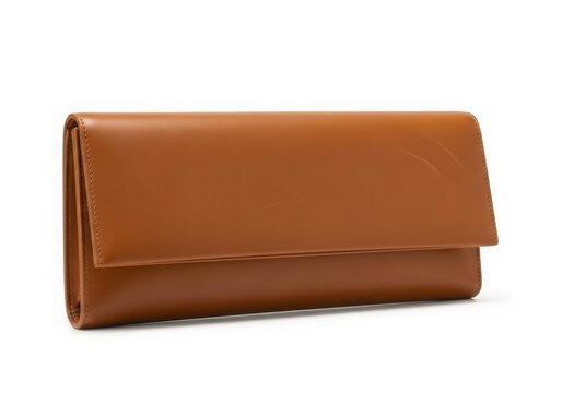 Brown leather clutch wallet with flap closure