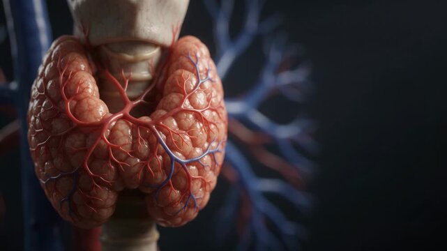 Human Thyroid Gland Anatomy - 3D Medical Animation with Glowing Active Vessels - Cinematic Scientific 4K Footage
