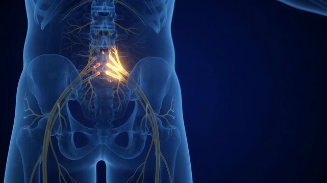 Sciatic Nerve Pain Animation - Neural Signal Pulse Traveling Through Lower Back and Leg - 3D Medical Motion Graphics