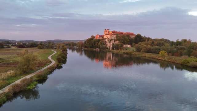 Benedictine Abbey in Tyniec at Sunset in Autumn &ndash; Aerial Drone View