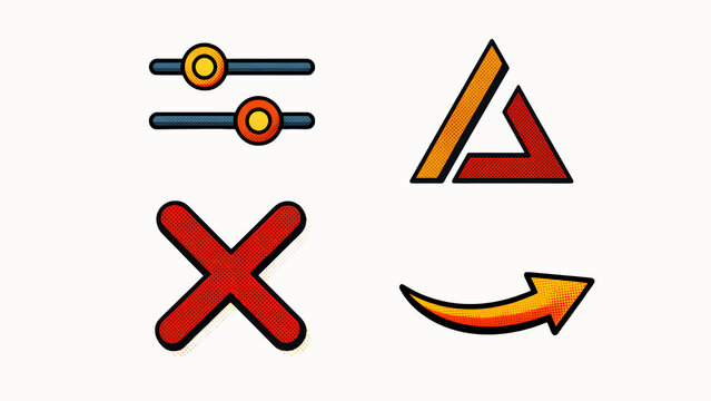 Four flat design icons for settings cancel redo and undo actions isolated on white background