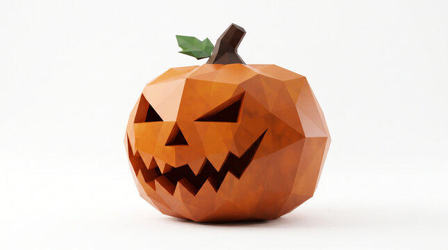 Low Poly Halloween Pumpkin Jack O Lantern Isolated on White