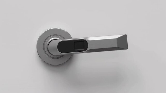 A smart door handle unlocked by a glowing green biometric fingerprint scan, symbolizing identity verification, KYC access control, smart home security systems, and digital authorization tech.