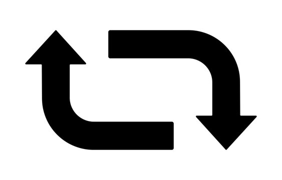 Vector graphic of thick black arrows forming a continuous circular loop with one arrow pointing up on the left and another pointing down on the right against a transparent background