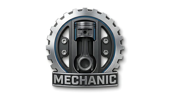 Mechanic Emblem with Piston and Gear.
