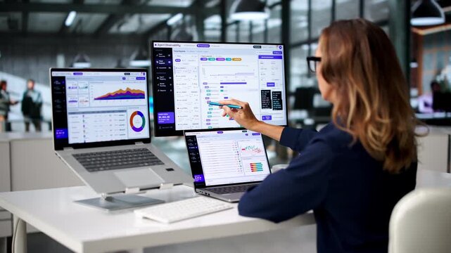 Software Engineer Carefully Monitors AI Workflow On Laptop