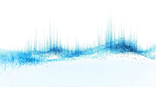 Abstract blue data wave particles flowing dynamically isolated on white background. Ideal digital background concept for big data visualization and modern technology.