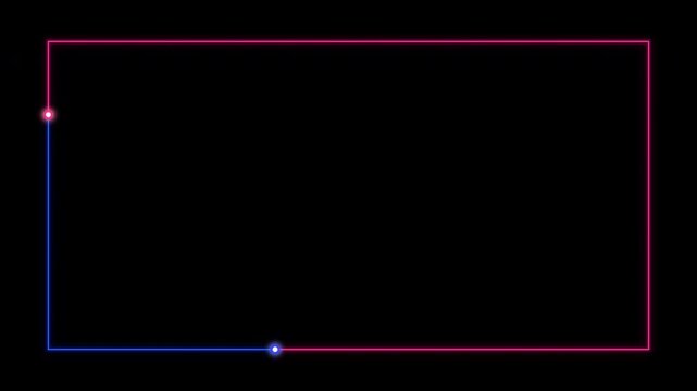 Two neon colors (dark blue and vibrant pink) move in opposite directions around a futuristic rectangular frame with a transparent background.
