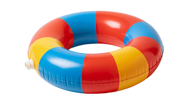 Inflatable colorful striped swimming ring with red blue and yellow segments