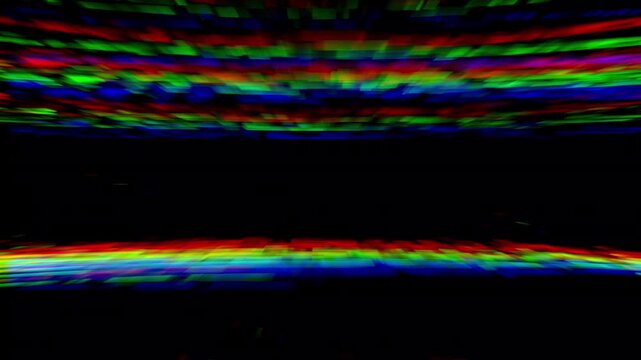 Glitchy RGB color split with retro VHS damage and a broken television screen
