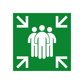 Assembly point sign, fire emergency meeting area icon isolated on white background