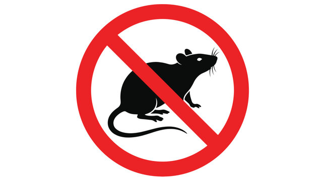Prohibition sign with black rat vector graphic illustration for pest control and sanitation services