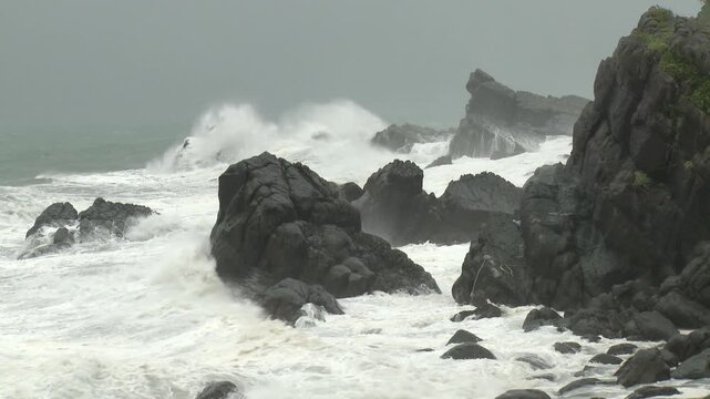 Powerful Hurricane Waves Batter Rugged Rocky Coastline