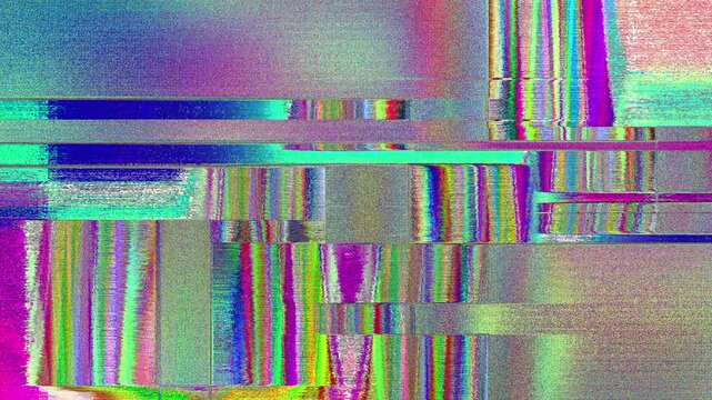 Distorted glitch transition with error texture and futuristic split RGB color shift