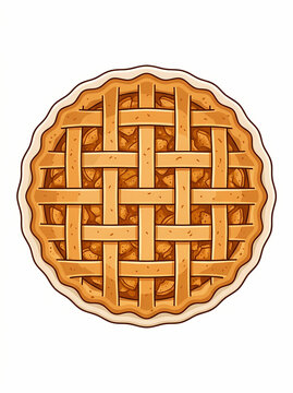 A delicious golden brown apple pie with a classic lattice crust design isolated on white background.