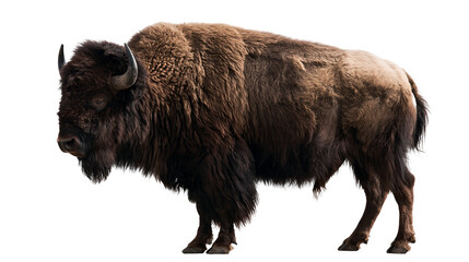 Large brown American bison standing with thick shaggy fur and curved horns © Cressida