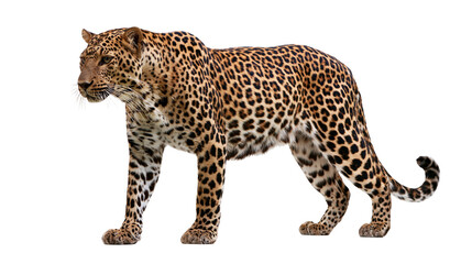 Full body side view of a majestic spotted leopard standing alert © Cressida