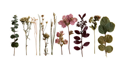 Pressed dried wildflowers and eucalyptus leaves collection © Cressida