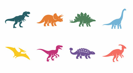 Dinosaur Vector Icons Set Colorful Prehistoric Animal Silhouettes © PixelNest