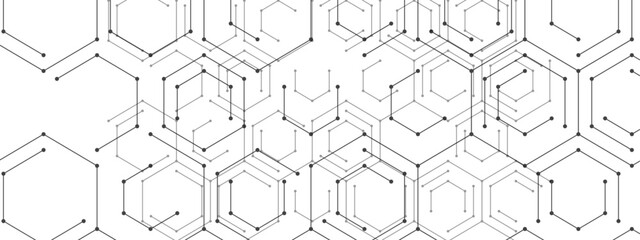 Fototapeta premium Abstract geometric network of connected hexagonal nodes and lines, illustrating digital data flow and futuristic connectivity concepts 