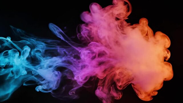 Abstract blue and pink smoke plumes on black background