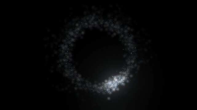Platinum glitter ring lights up in a smooth travelling wave on pure black as brightness runs around the circle with no visible head at all leaving the center open for a logo or a title