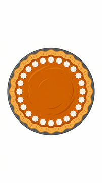 A top down view of a delicious pumpkin pie with whipped cream topping.