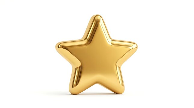 A single shiny metallic gold star isolated on white background