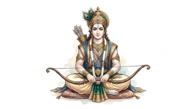Divine Archer Deity Ruler in traditional Indian attire surrounded by sacred symbols and ornate accessories embodying spiritual