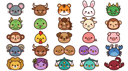 Fototapeta premium Cute animal zodiac signs icons