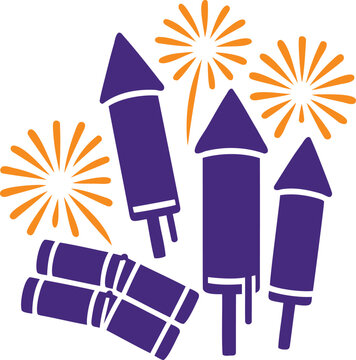 Flat illustration of Diwali festival firecracker rockets