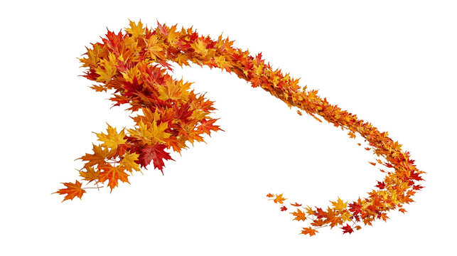 Swirling autumn maple leaves vortex in vibrant red orange and yellow colors