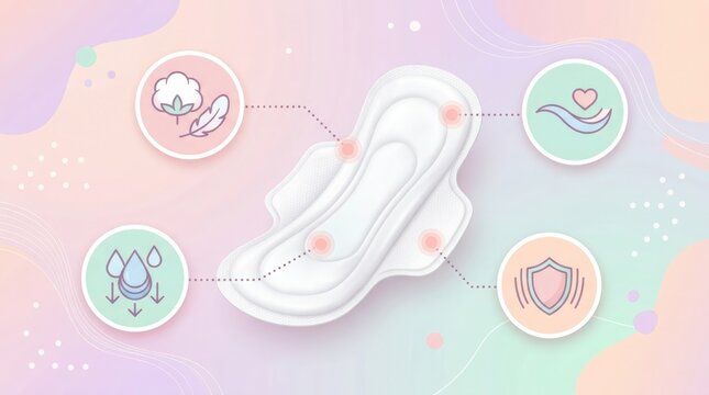 Detailed examination of a sanitary pad highlighting its absorbent core wings and protective features for menstrual hygiene and comfort during periods