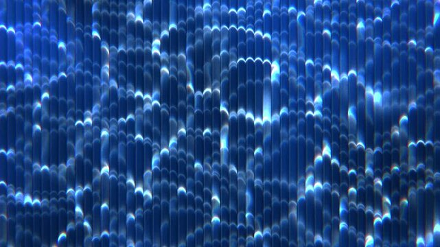 Abstract blue water caustics rippling behind fluted glass, shimmering sunlight pool light patterns, clean seamless loop background