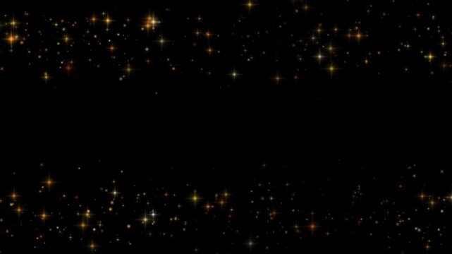 Gold sparkle bands shimmering along the top and bottom of a black background with clear open space left empty across the middle for a title or logo