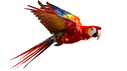 Scarlet macaw parrot in flight with vibrant red yellow and blue plumage © Isadora
