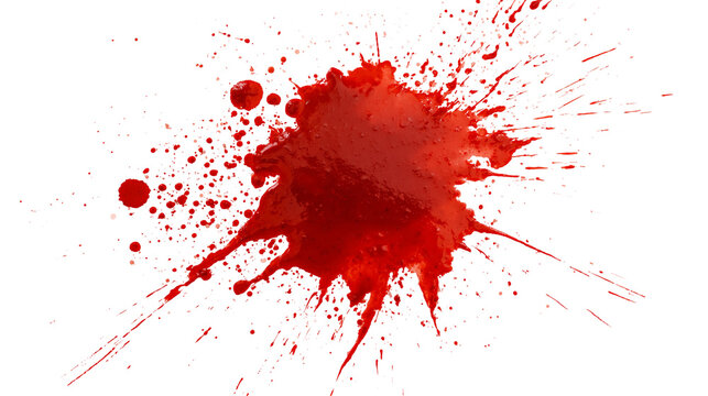 Vibrant red liquid paint splash with dynamic droplets and splatter texture