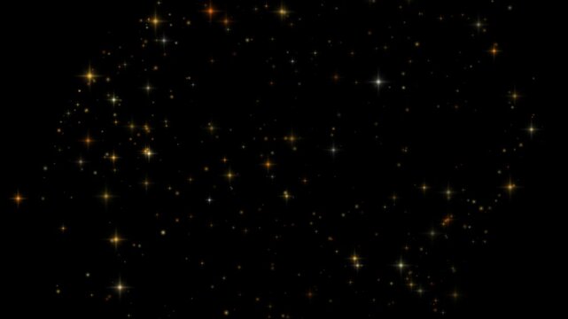 Gold sparkles swirling in a slow vortex around the center of a black background as star glints and fine dust rotate together through one continuous turn