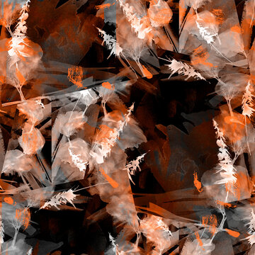 Seamless abstraction pattern, background. Watercolor Abstract forest, tree, spruce, cedar. Dark thicket of the forest. Splash of paint.Trendy stylish background for fabric, material.blizzard, snow.
