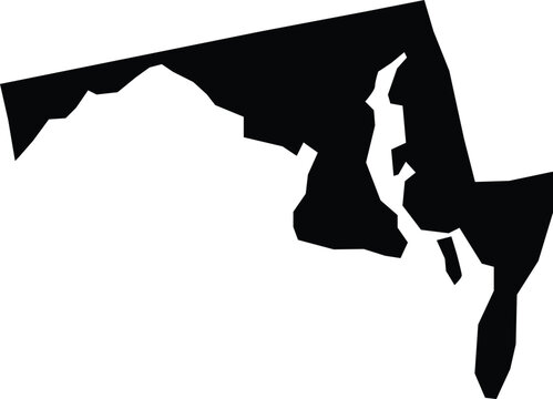 Isolated State Map of Maryland Black Solid Shape Silhouette Background Removed